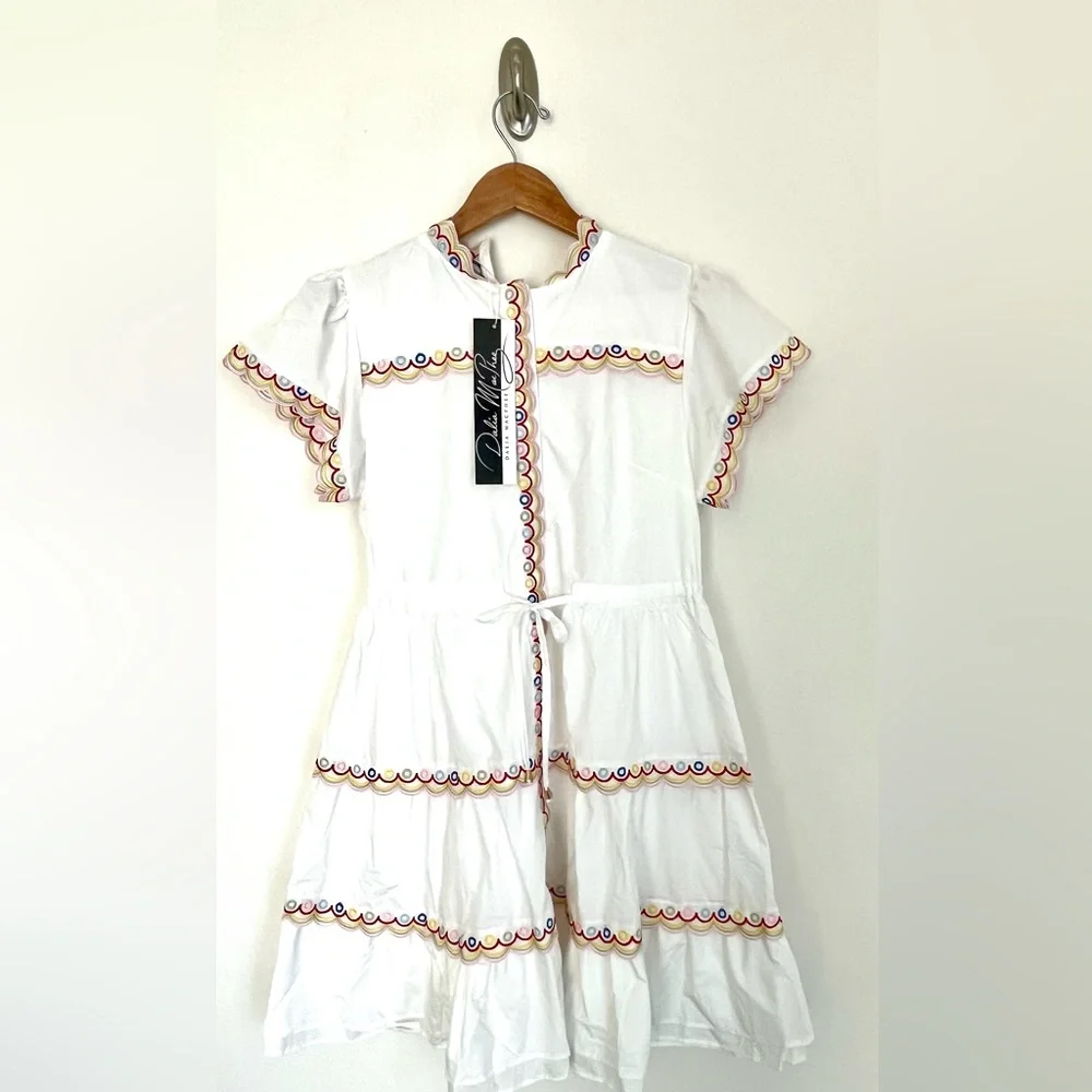 DALIA MACPHEE BNWT Scalloped Embroidered Shirt Dress Tie Waist Size M Lined - Picture 8 of 16